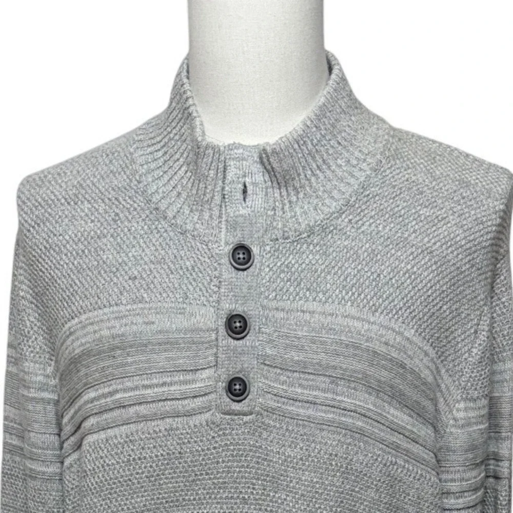 Flag‎ & Anthem Sweater Mens XXL Grey Cotton Marl Mock Neck Striped Henley